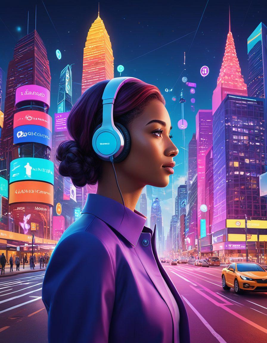 A lively digital landscape filled with diverse avatars engaging in conversations, surrounded by vibrant chat icons and interconnected nodes symbolizing collaboration. Include elements like virtual meeting rooms and floating dialogue bubbles to represent dynamic interaction. A background that conveys a sense of a global network with iconic landmarks from various cities. futuristic style. bright colors. 3D.